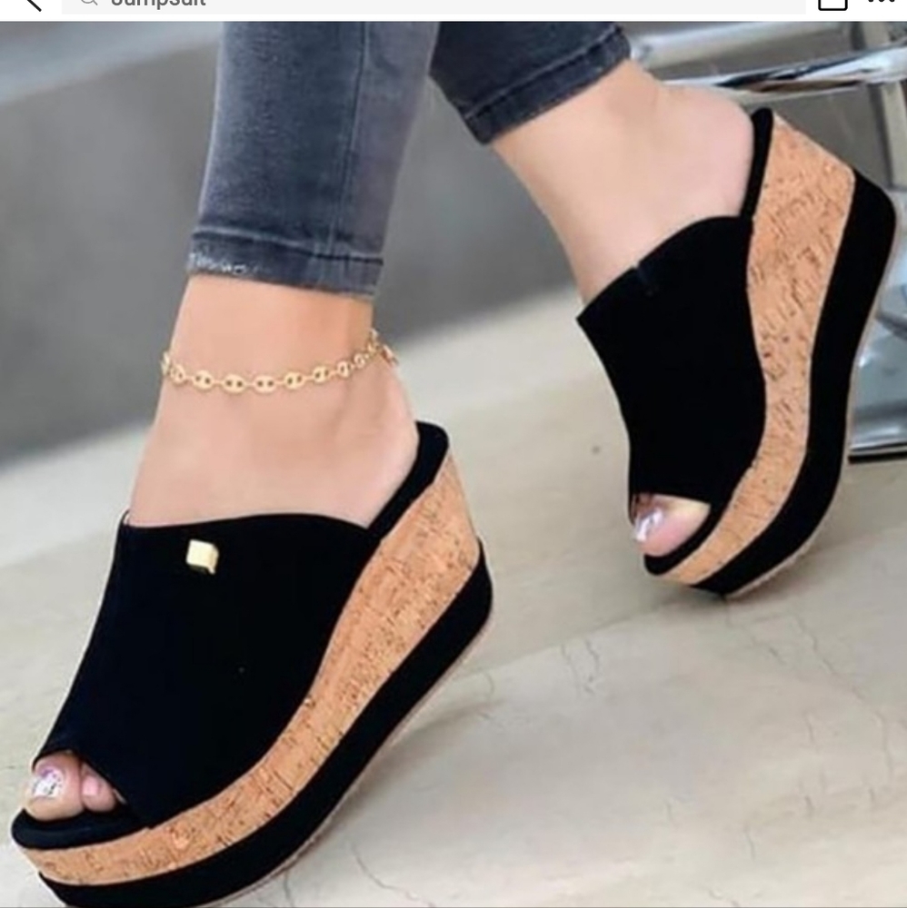 Contrast Paneled Peep Toe Wedge Shoes size 11